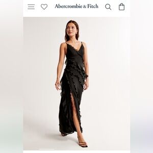 Abercrombie & Fitch Long Black Ruffle Maxi Dress with Slit, Small